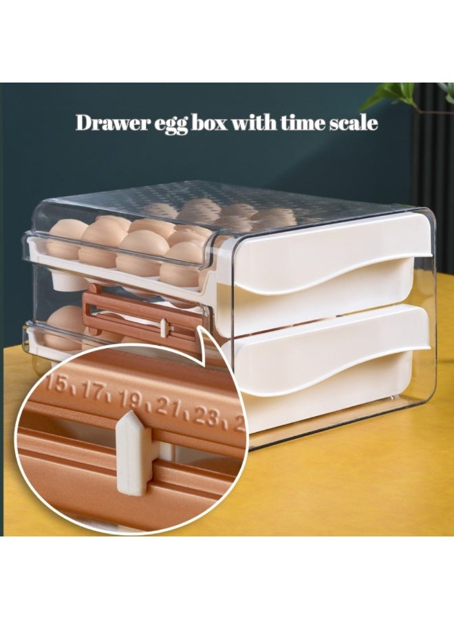ماكدو حامل بيض شفاف من طبقتين، 40 شبكة، مع علامة زمنية ودرج - حاوية تخزين بيض PET مرئية للثلاجة والمطبخ والنزهات - متتبع النضارة، منظم ثلاجة موفر للمساحة للبيض، موزع بيض قابل للتكديس - Image 1
