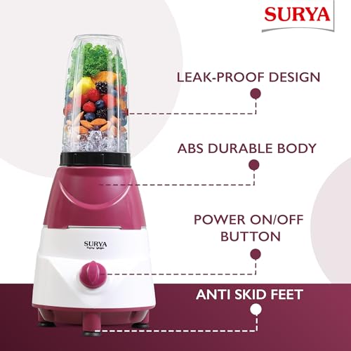 SURYA ROSHNI Fusion 500W Nutri Blend & Mixer Grinder with Blender Jar and Multipurpose Grinding Jar, Powerful Motor for Smoothies, Shakes, Chutneys and Dry Grinding for Home & Kitchen - Image 4
