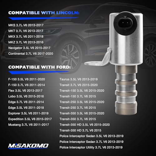Misakomo Variable Valve Timing VVT Solenoid Valve, Compatible with 2011-2020 Ford Transit F150 Flex Edge Lobo Explorer Expedition Mustang Taurus Lincoln MKX MKS MKT MKZ, Replace 917-197 Oil Control Valve - Image 2