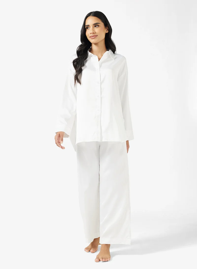 Ginger Satin Button Up Relaxed Fit Pyjama Set