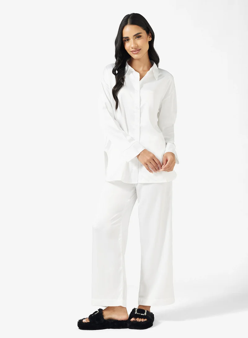 Ginger Satin Button Up Relaxed Fit Pyjama Set