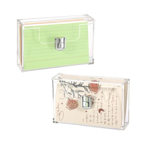 BTSKY 2 Pack Clear Acrylic Index Card Box for 3x5 Inch Cards, Holder Notecard Box Recipe Card Box Plastic Storage Organizer for Filling Index, Note Cards, Flashcards, Recipes - Image 1