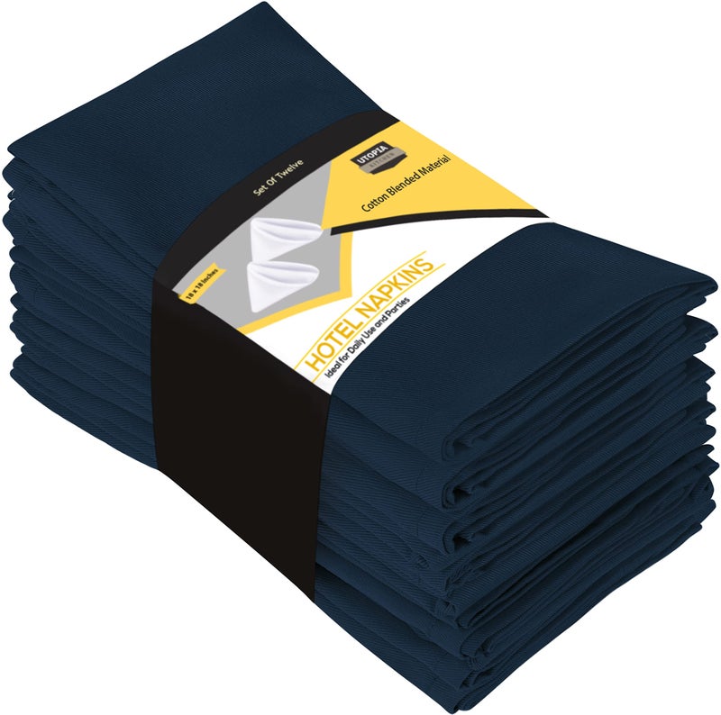 Utopia Kitchen Navy Blue Cloth Napkins 12 Pack 18x18 Inch Absorbent Cotton Blend Washable and Reusable for Dinner Restaurant Lunch Wedding and Hotel