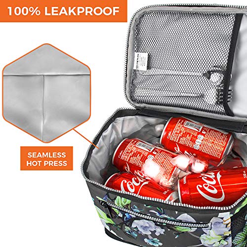 opux Insulated Lunch Box Men Women, Lunch Bag for Work School, Leakproof Soft Cooler Tote Adult, Large Lunch Pail Kids Boys Girls, Picnic Beach Food Bag with Shoulder Strap, Grey Floral - Image 5