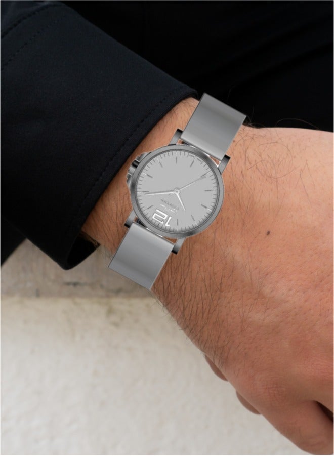 مارتيني ساعة مارتيني الرجالية الأنيقة مينا رمادية أنيقة وسوار جلدي رمادي مقاومة للماء مثالية للارتداء الكاجوال والرسمي - Image 4