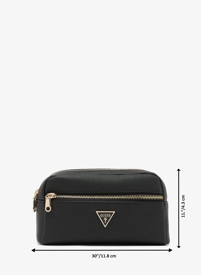 Guess BLACK Logo Double Zip Cosmetic Bag for Women | Best Price UAE