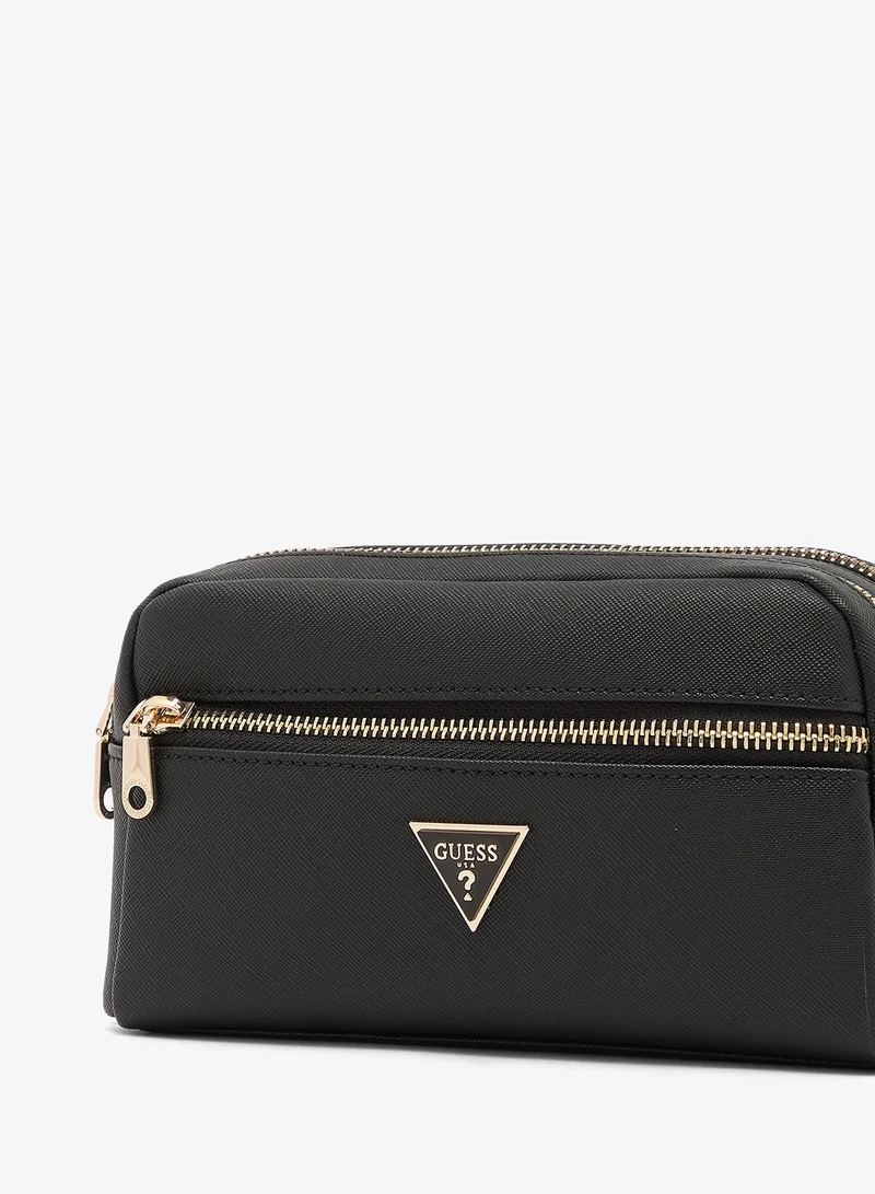 Guess BLACK Logo Double Zip Cosmetic Bag for Women | Best Price UAE