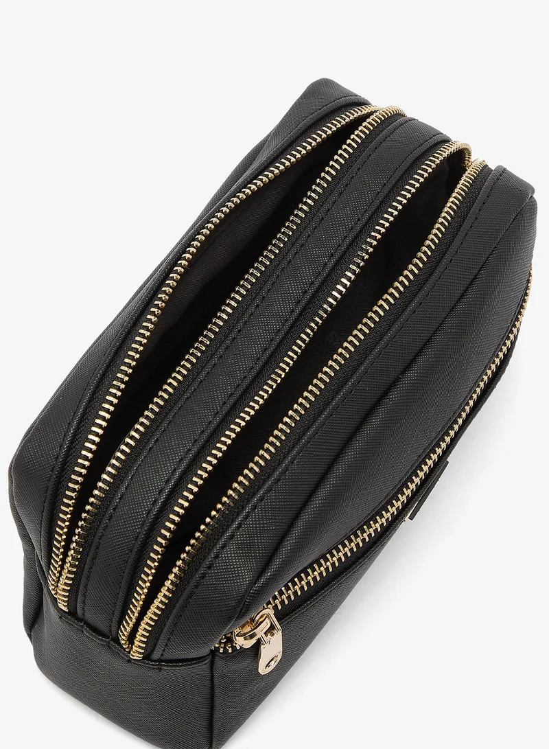 Guess BLACK Logo Double Zip Cosmetic Bag for Women | Best Price UAE