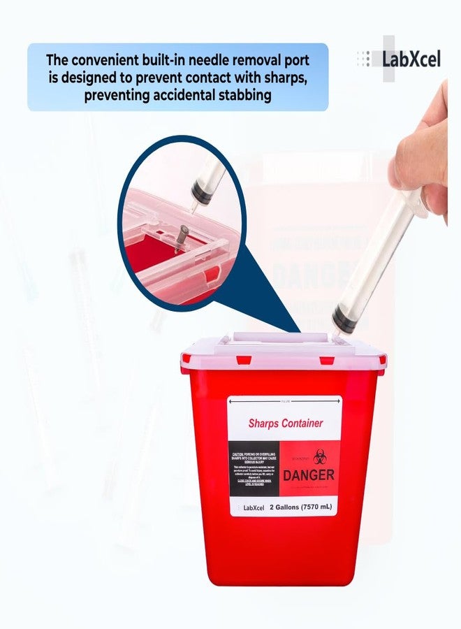 LabXcel Polypropylene 2 Gallons Sharps Container with Cap – Needle & Syringe Disposal for Home & Professional Use, Free Standing, Translucent Sliding Lid, PVC-Free Medical Waste Bin – Red, 2 Count - Image 5