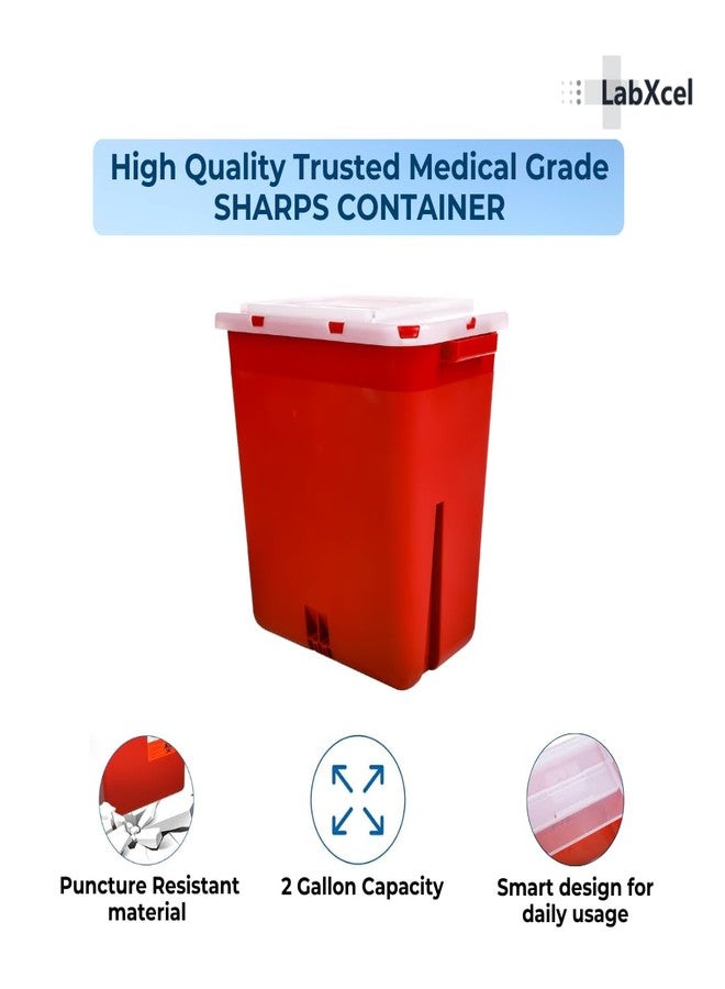 LabXcel Polypropylene 2 Gallons Sharps Container with Cap – Needle & Syringe Disposal for Home & Professional Use, Free Standing, Translucent Sliding Lid, PVC-Free Medical Waste Bin – Red, 2 Count - Image 4