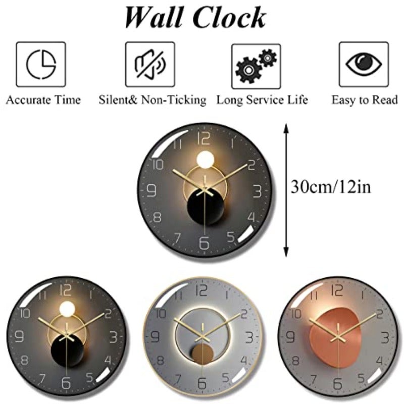 Wall Clock3D Curved Glass Large Wall Clock 12-inch Silent Non-Ticking Round Classroom Clock Battery Operated Easy to Read Decorative Wall Clocks Stylish Kitchen Wall Clock Orange - Image 2