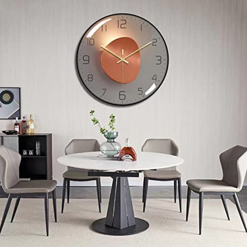 Wall Clock3D Curved Glass Large Wall Clock 12-inch Silent Non-Ticking Round Classroom Clock Battery Operated Easy to Read Decorative Wall Clocks Stylish Kitchen Wall Clock Orange - Image 3