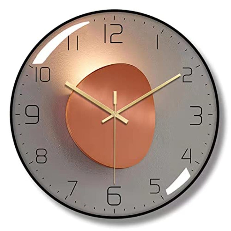 Wall Clock3D Curved Glass Large Wall Clock 12-inch Silent Non-Ticking Round Classroom Clock Battery Operated Easy to Read Decorative Wall Clocks Stylish Kitchen Wall Clock Orange - Image 1