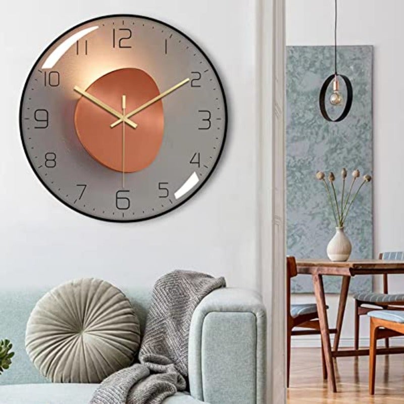 Wall Clock3D Curved Glass Large Wall Clock 12-inch Silent Non-Ticking Round Classroom Clock Battery Operated Easy to Read Decorative Wall Clocks Stylish Kitchen Wall Clock Orange - Image 4