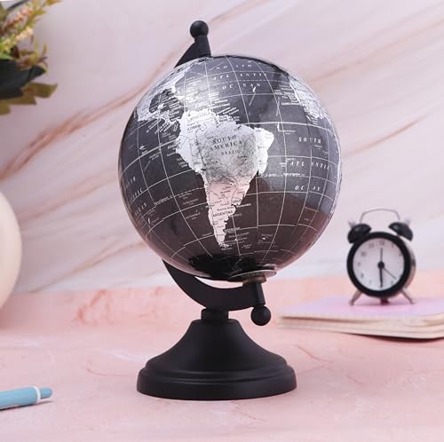 Rely+ 5" World Globe With Sturdy Metal Stand (NOT PLASTIC!) - Desktop Globes For Home Desk Table Office Decor - Book Shelf Decor Globe - 5 Inch - Metallic Black - Image 5