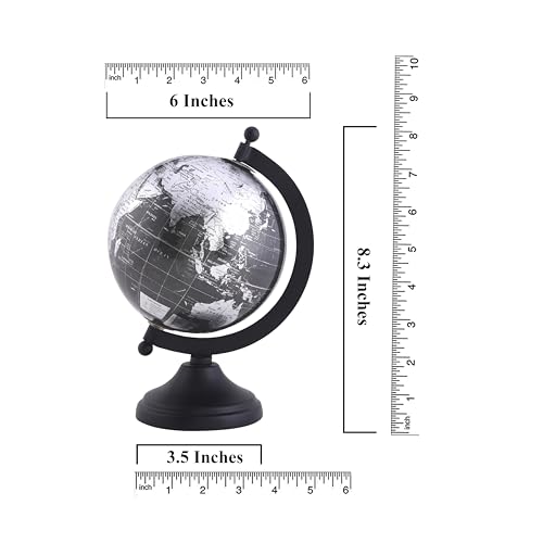 Rely+ 5" World Globe With Sturdy Metal Stand (NOT PLASTIC!) - Desktop Globes For Home Desk Table Office Decor - Book Shelf Decor Globe - 5 Inch - Metallic Black - Image 4