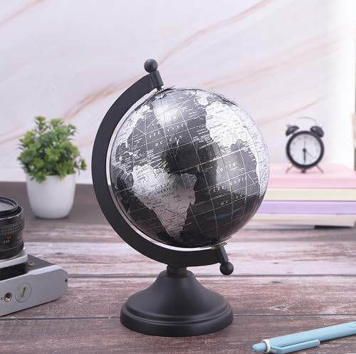 Rely+ 5" World Globe With Sturdy Metal Stand (NOT PLASTIC!) - Desktop Globes For Home Desk Table Office Decor - Book Shelf Decor Globe - 5 Inch - Metallic Black - Image 2