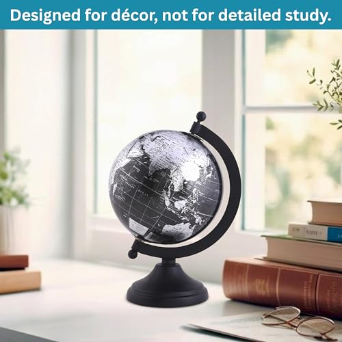 Rely+ 5" World Globe With Sturdy Metal Stand (NOT PLASTIC!) - Desktop Globes For Home Desk Table Office Decor - Book Shelf Decor Globe - 5 Inch - Metallic Black - Image 3