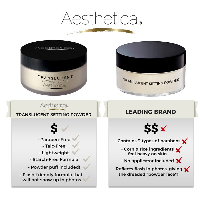 Aesthetica بودرة تثبيت شفافة من أستاتيكا - بودرة مكياج نهائية غير لامعة - بودرة أساس شفافة صديقة للكاميرا - بودرة وجه فضفاضة تتضمن إسفنجة فاخرة - Image 3