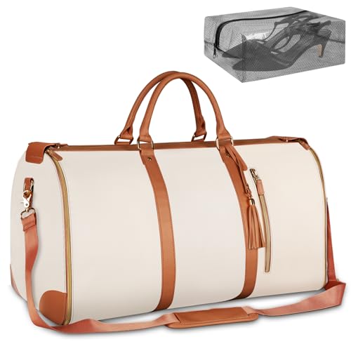 Ytonet Garment Bags for Travel, Convertible Carry on Garment Bag Large Duffle Bags for Women, 2 in 1 Hanging Suitcase Suit Water Resistant Duffel Travel Bags with Shoe Pouch, Beige - Image 1