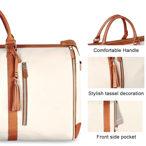 Ytonet Garment Bags for Travel, Convertible Carry on Garment Bag Large Duffle Bags for Women, 2 in 1 Hanging Suitcase Suit Water Resistant Duffel Travel Bags with Shoe Pouch, Beige - Image 5