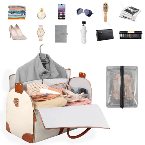 Ytonet Garment Bags for Travel, Convertible Carry on Garment Bag Large Duffle Bags for Women, 2 in 1 Hanging Suitcase Suit Water Resistant Duffel Travel Bags with Shoe Pouch, Beige - Image 2