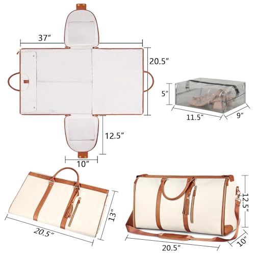 Ytonet Garment Bags for Travel, Convertible Carry on Garment Bag Large Duffle Bags for Women, 2 in 1 Hanging Suitcase Suit Water Resistant Duffel Travel Bags with Shoe Pouch, Beige - Image 4