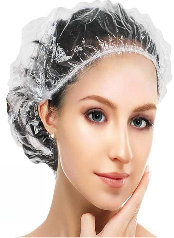 Much Hotter Disposable Shower Caps Plastic caps for hair Multi-Purpose Thickening Elastic Bath Cap Plastic Waterproof Clear Women Spa Men Hair Caps Home Use Hotel and Salon (100 PCS) - Image 1