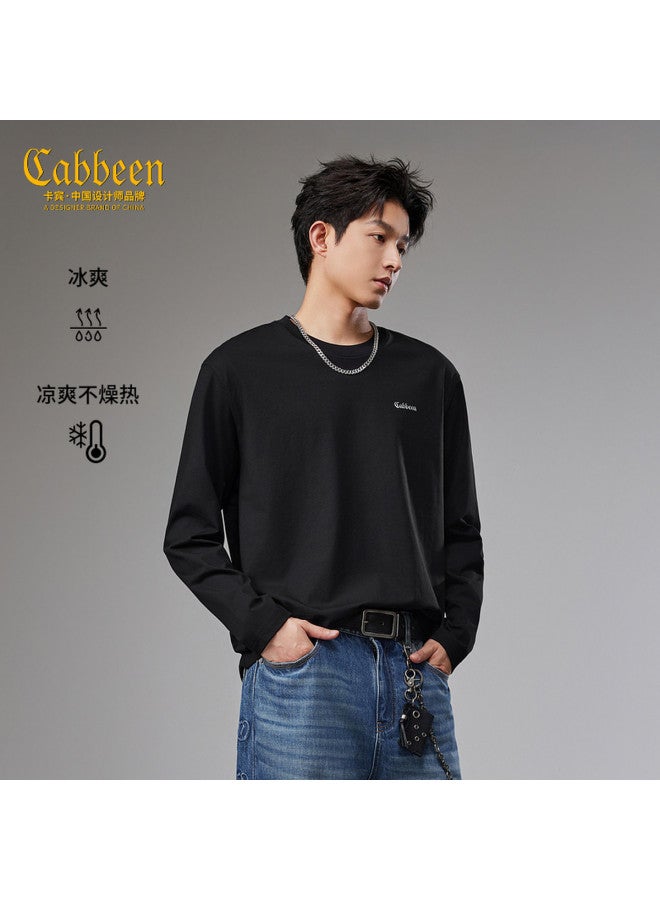 Cabbeen Soft And Comfortable With Cotton Content] Men's T-shirt With Logo High-frequency Wave Design, Versatile For Autumn And Winter Warmth Long-sleeve T-shirt - Image 2