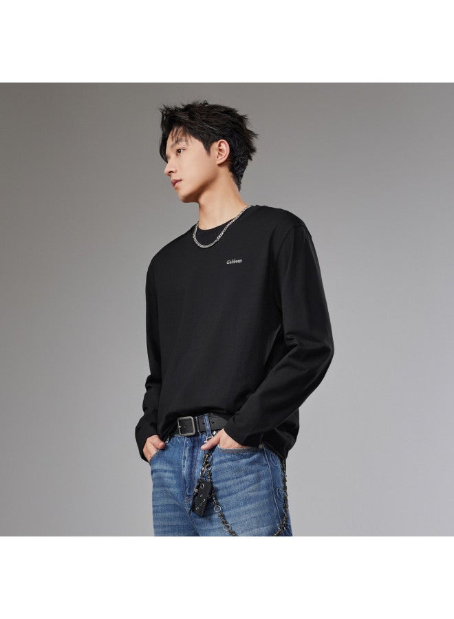 Cabbeen Soft And Comfortable With Cotton Content] Men's T-shirt With Logo High-frequency Wave Design, Versatile For Autumn And Winter Warmth Long-sleeve T-shirt - Image 5