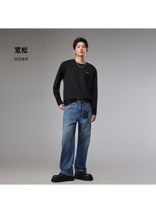 Cabbeen Soft And Comfortable With Cotton Content] Men's T-shirt With Logo High-frequency Wave Design, Versatile For Autumn And Winter Warmth Long-sleeve T-shirt - Image 4