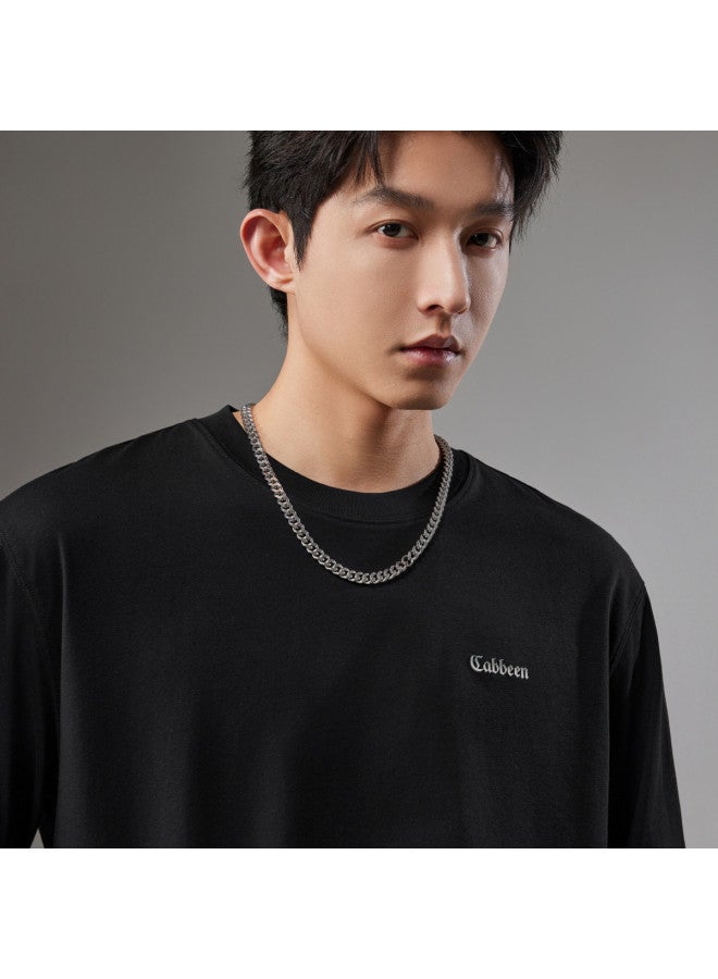 Cabbeen Soft And Comfortable With Cotton Content] Men's T-shirt With Logo High-frequency Wave Design, Versatile For Autumn And Winter Warmth Long-sleeve T-shirt - Image 3