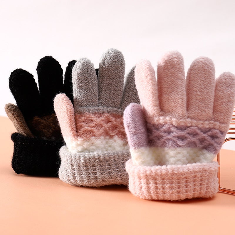 Cute Striped Toddler Knit Gloves Pink  - Image 5