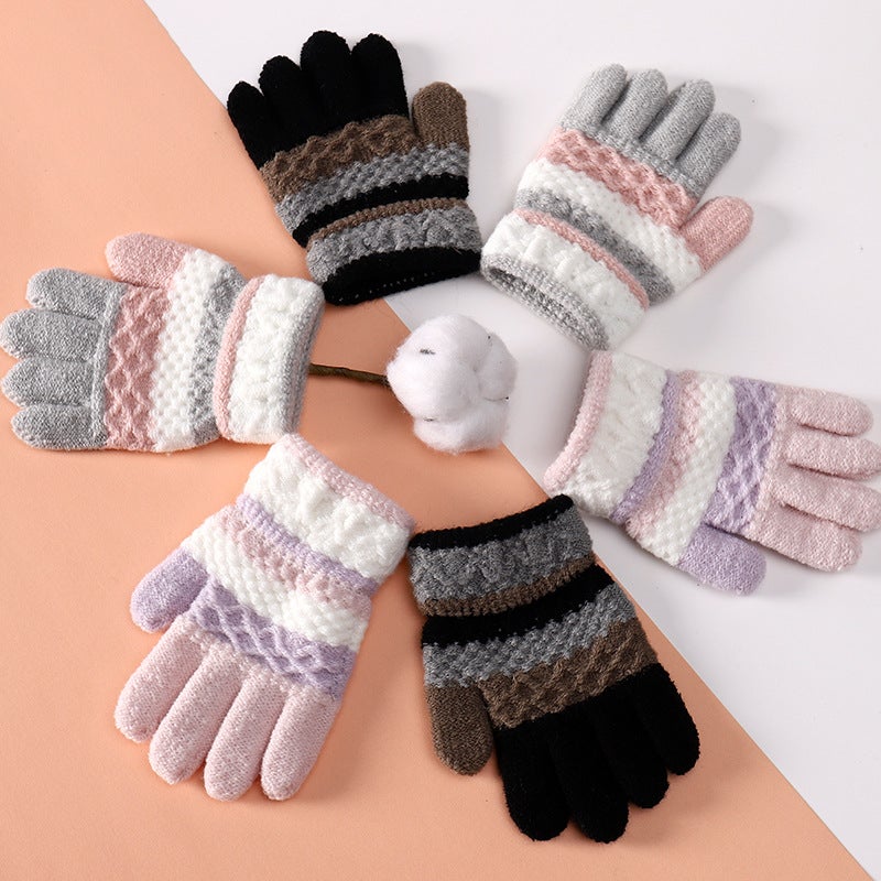 Cute Striped Toddler Knit Gloves Pink  - Image 3