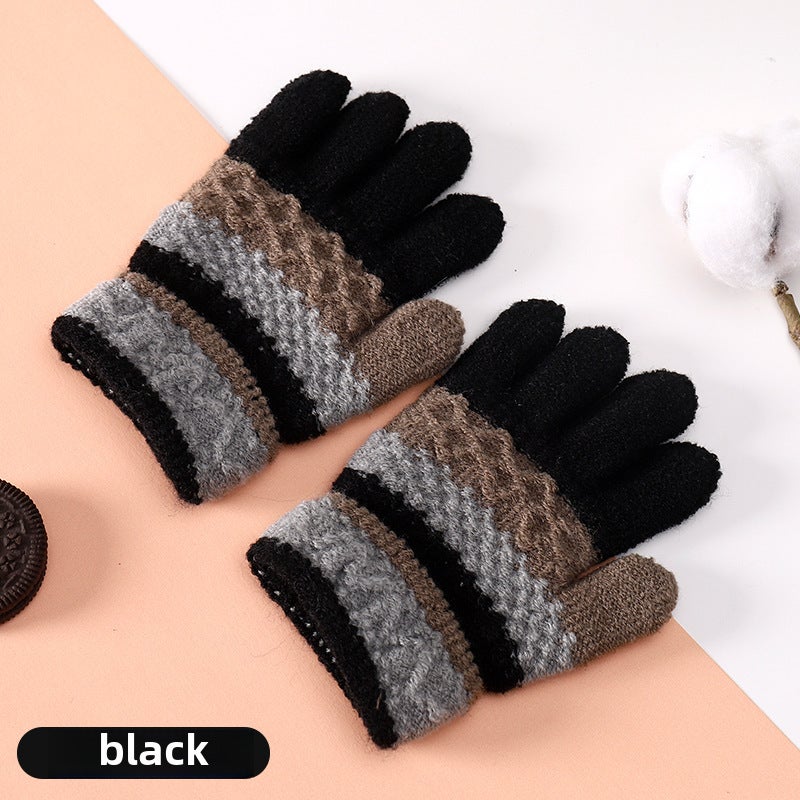 Cute Striped Toddler Knit Gloves Pink  - Image 2