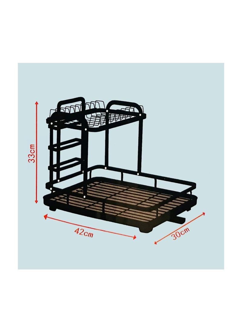 VIO Space Saving Dish Drying Rack Stainless Steel Tiered Dish Rack with Drain Board Large Capacity Kitchen Dish Drainer Organizer with Utensil Holder 2 Level Black  - Image 4