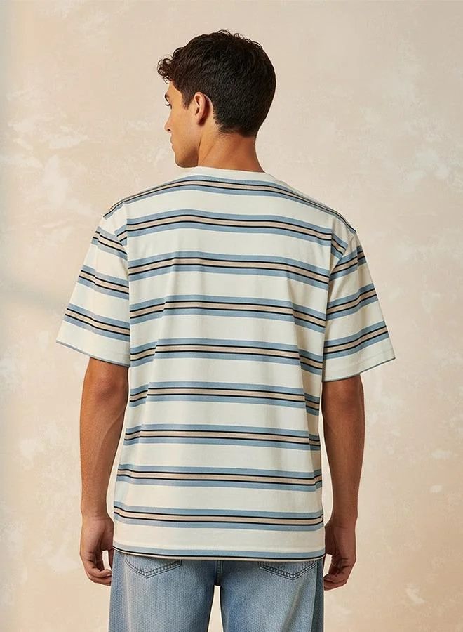 Lee Cooper Cream Lee Cooper Regular Fit Crew Neck Short Sleeves Striped T-shirt for Men | Best Price UAE