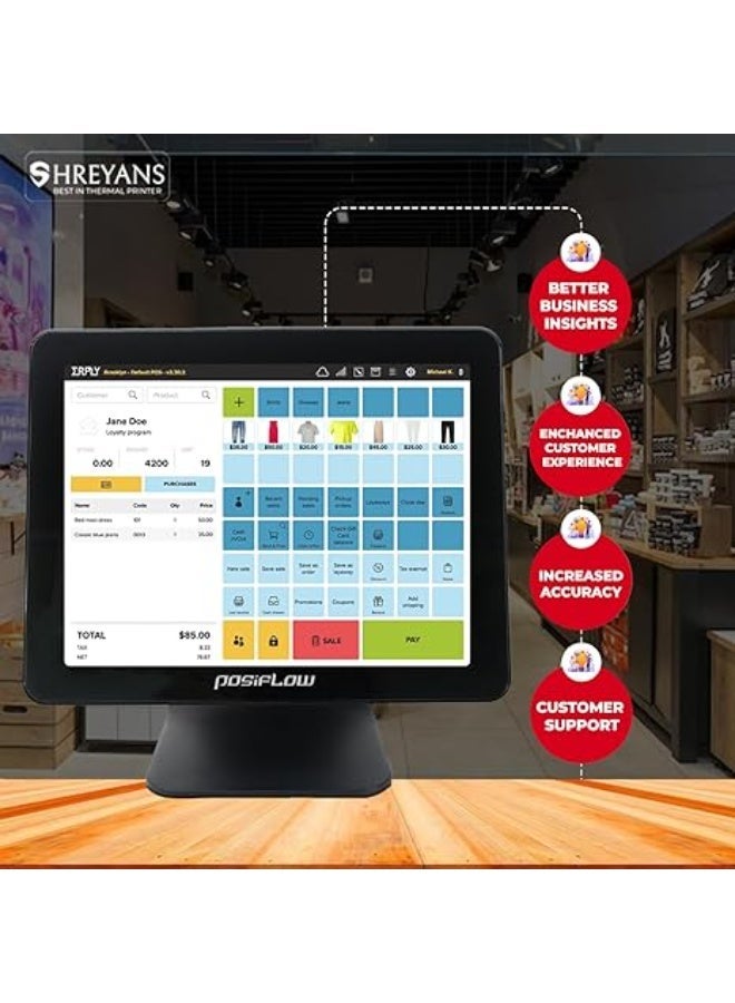 SHREYANS Posiflow Windows Touch POS System with Free Billing Software 3-Inch Autocutter Thermal Printer | Best for Restaurants Retail Shops Supermarkets Grocery Stores,i5-3GEN,8GB RAM,128 SSD,15.5 INCH TOUCH SCREEN - Image 3
