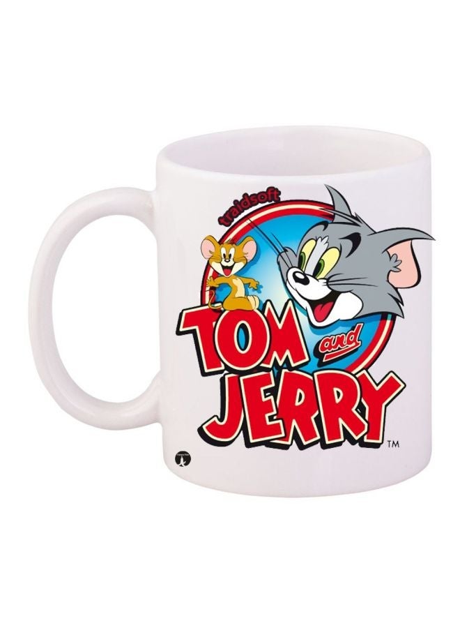 RYN Tom And Jerry Printed Coffee Mug White/Red/Grey 11ounce