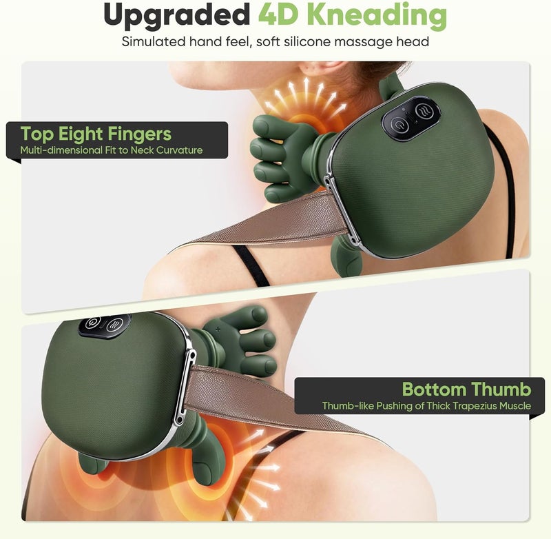 ALKAYAN Shoulder and Neck Massager, Bionic Heated Massager, Neck Massager with Fingers, 4D Kneading Massage, Simulates a Real Palm Massage for Comfort, Relax Muscle Tension (Green) - Image 4
