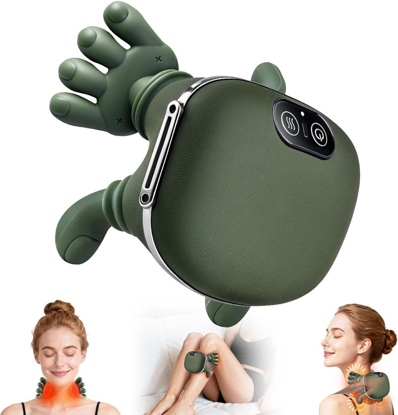 ALKAYAN Shoulder and Neck Massager, Bionic Heated Massager, Neck Massager with Fingers, 4D Kneading Massage, Simulates a Real Palm Massage for Comfort, Relax Muscle Tension (Green) - Image 1