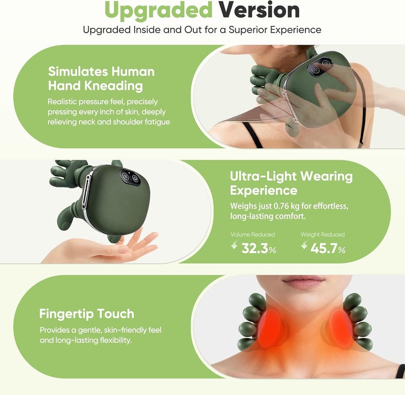 ALKAYAN Shoulder and Neck Massager, Bionic Heated Massager, Neck Massager with Fingers, 4D Kneading Massage, Simulates a Real Palm Massage for Comfort, Relax Muscle Tension (Green) - Image 5