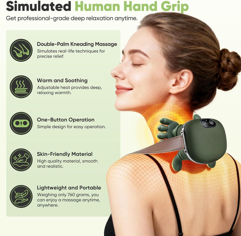 ALKAYAN Shoulder and Neck Massager, Bionic Heated Massager, Neck Massager with Fingers, 4D Kneading Massage, Simulates a Real Palm Massage for Comfort, Relax Muscle Tension (Green) - Image 2