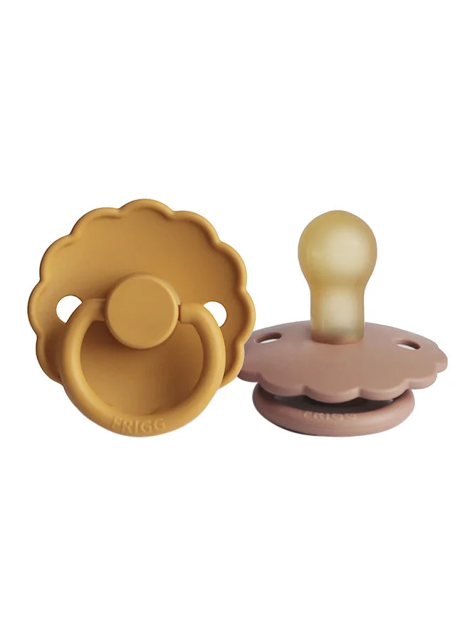 FRIGG Daisy Latex Baby Pacifier, 0-6 Months, Pack of 2, Size 1 - Honey Gold/Rose Gold