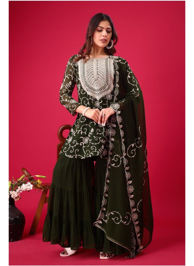 Super Asian Luxury Georgette Embroidered Sharara Set – Full Sleeve Top with Dupatta  - Image 2
