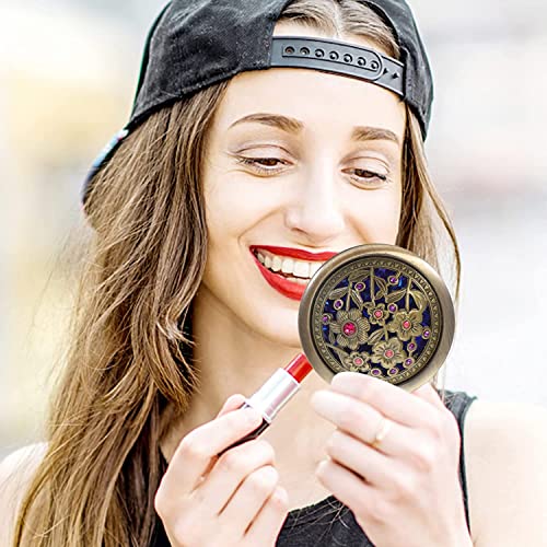we3 Double Layer Travel Makeup Mirror Round Compact Portable Cosmetic Mirror, Double Sided Magnifying Handheld Pocket Mirror(Random Style) (Pack of 3) - Image 4