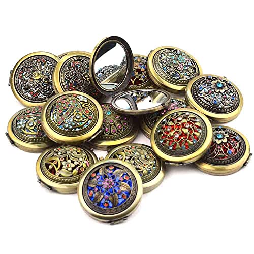 we3 Double Layer Travel Makeup Mirror Round Compact Portable Cosmetic Mirror, Double Sided Magnifying Handheld Pocket Mirror(Random Style) (Pack of 3) - Image 3