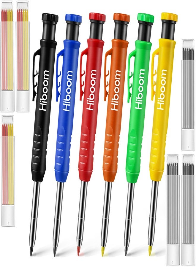 HI-BOOM Hiboom 6 Pack Carpenter Pencil with Sharpener, Long Nosed Deep Hole Tip Mechanical Hole Marker with 36 Pcs 2.8 mm Refills for Woodworking Drafting Architect Construction, Design Patent - Image 1
