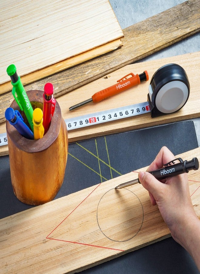 HI-BOOM Hiboom 6 Pack Carpenter Pencil with Sharpener, Long Nosed Deep Hole Tip Mechanical Hole Marker with 36 Pcs 2.8 mm Refills for Woodworking Drafting Architect Construction, Design Patent - Image 5