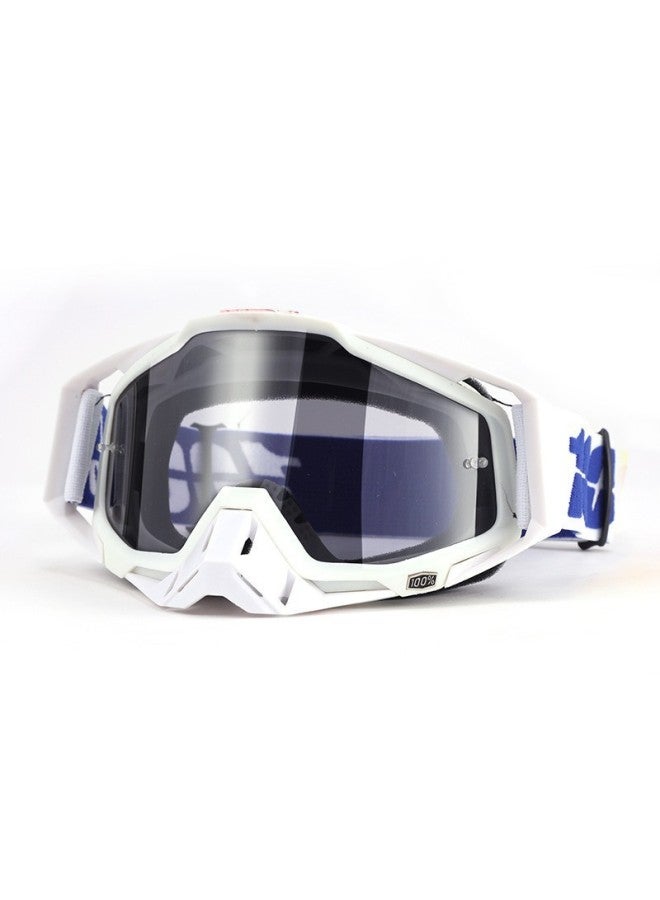 100% Motocross Goggles, White Frame with Grey Plating and White Nose Protection, Outdoor Riding Windbreak Motorcycle Helmet Goggles